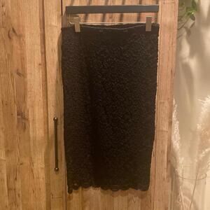 Black double lined lace pencil skirt